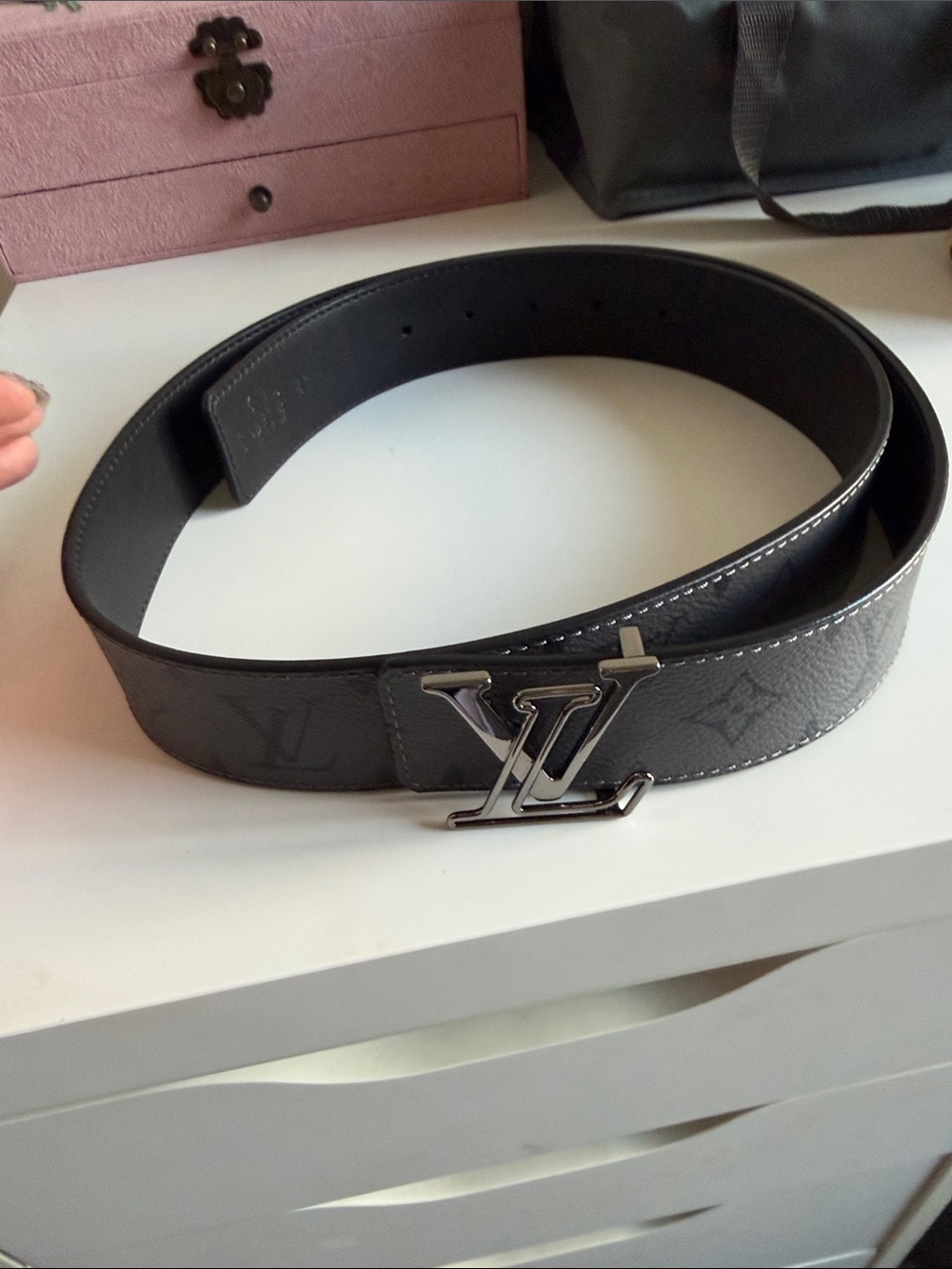 Louis Vuitton Black Monogram Leather Belt with Silver LV Buckle
